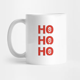 Christmas red Ho Ho Ho slogan with doodle white paw print Mug